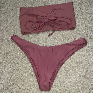 Unlined Lace-up Bandeau Bikini